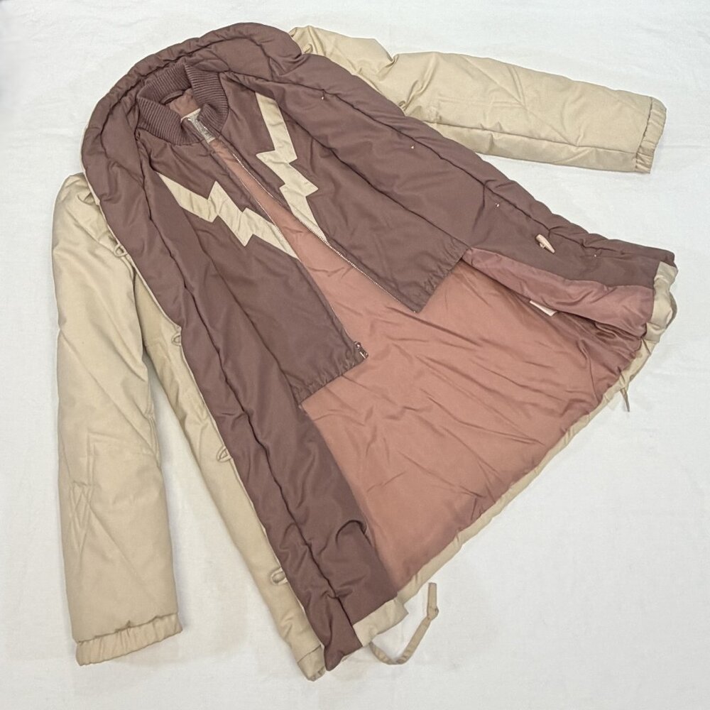 Vintage Monette Casuals Puffer Jacket 6 Zip Vest Button Up Cream Mauve Parka - Picture 8 of 14